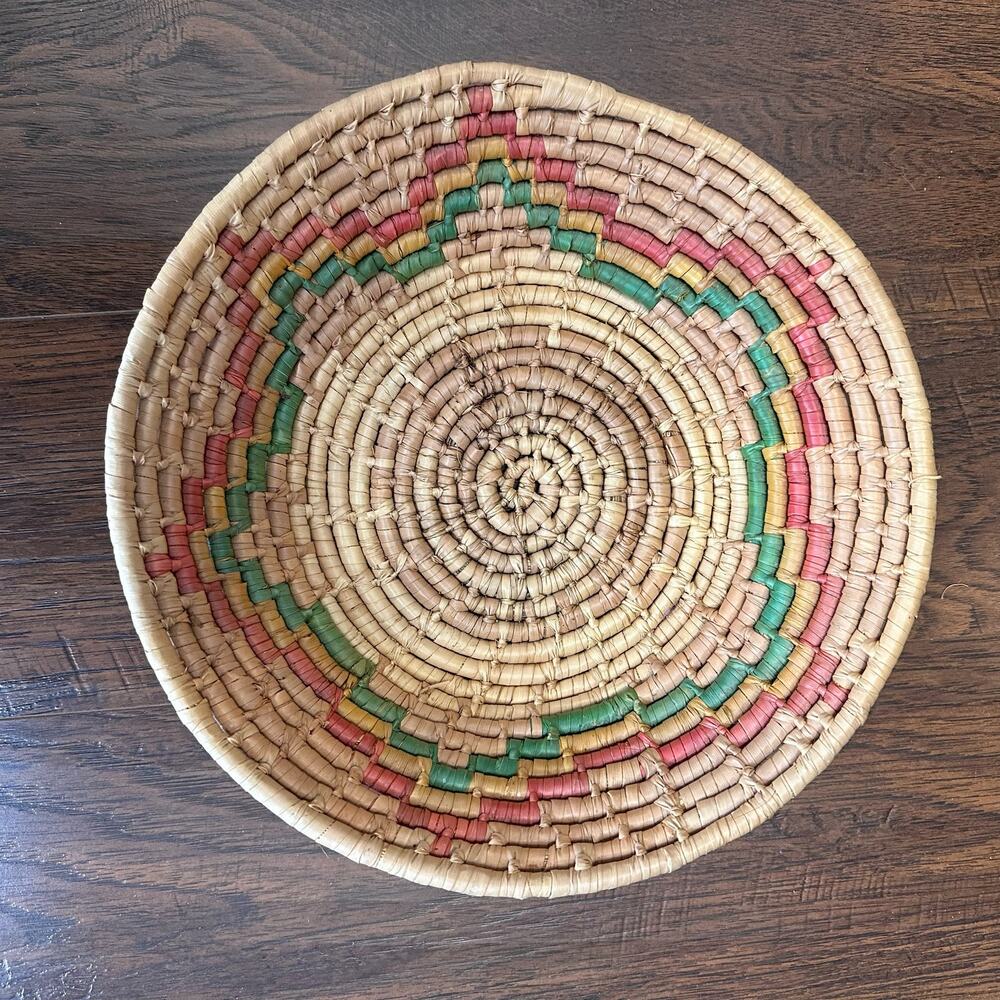 Toluca Mexican Handwoven Coil Basket Bowl Boho Tribal Woven Decorative Natural